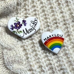 Vintage Ceramic Heart-Shaped Name Pin Set “Mary Lou”